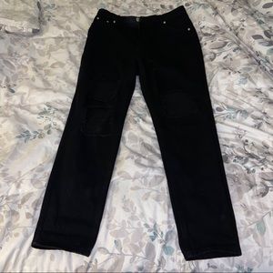 ripped black straight leg jeans